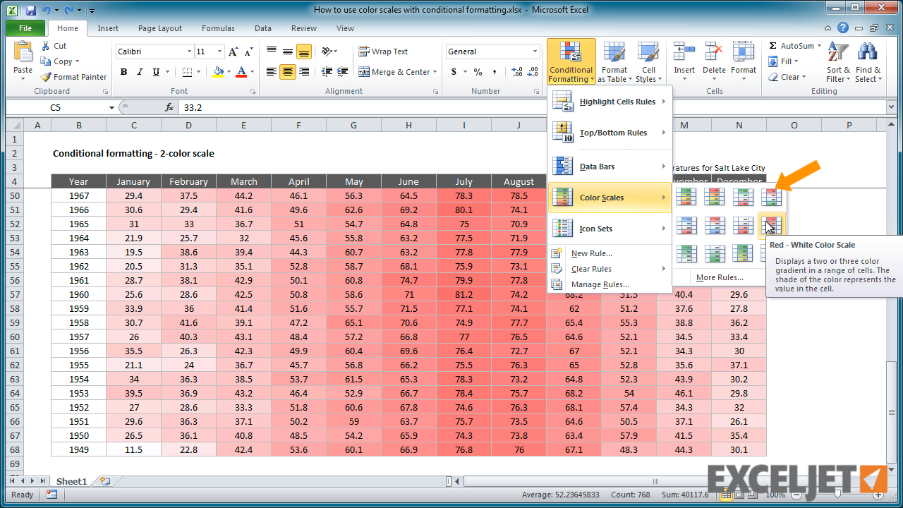 Excel Tutorial How To Use Color Scales With Conditional Formatting 4757